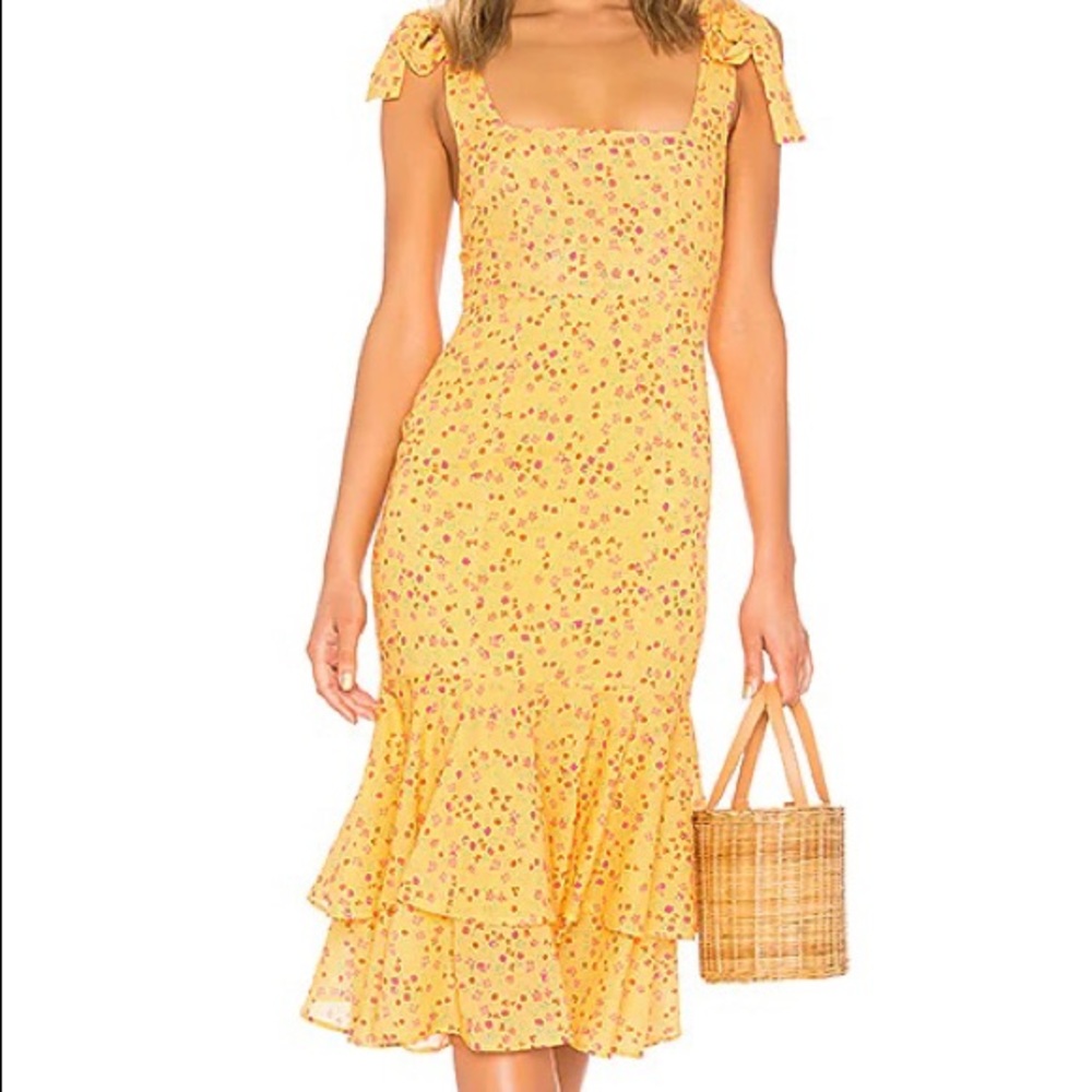 Lovers and Friends day keeper midi yellow floral trumpet dress